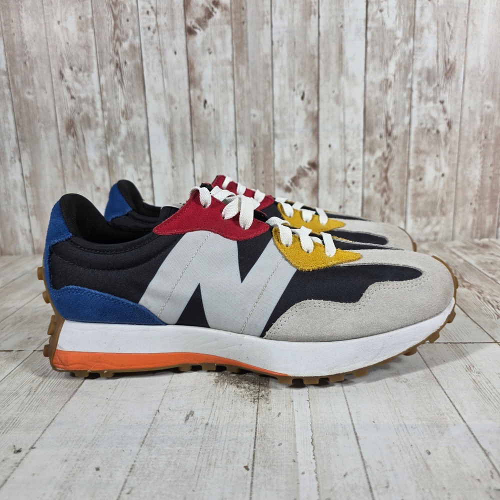 New Balance 327 Mens Sneakers Black Multi-Color Suede MS327PBB Size 10